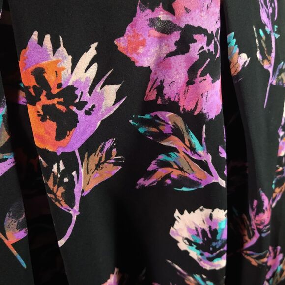 Women’s Plus Size 1X Floral A-Line Skirt–Black High Waist Knee Length - Picture 3 of 8